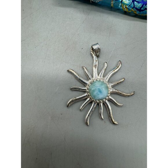 Turquoise & Silver color Sunburst And Mandala Pendant Set With Gift Pouch READ - Picture 5 of 6